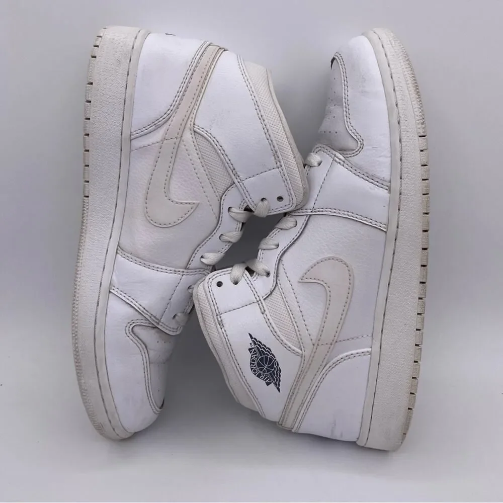 Nike Air Jordan 1 Retro Mid GS 'White Cool Grey' Shoes Sneakers   -   Size:  7Y
